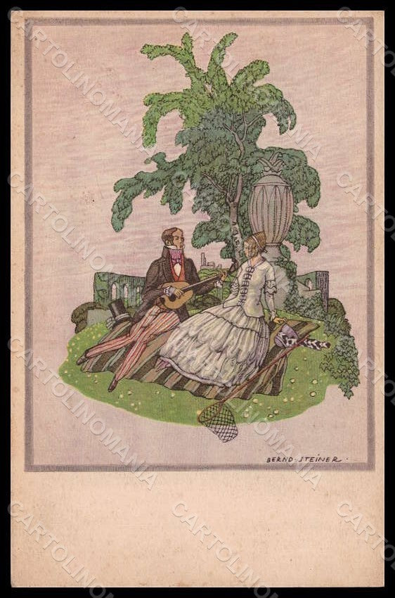 Artist Signed Steiner B. Lady Romantic Couple Garden MM Vienne 1344 pc VK7795 – fronte