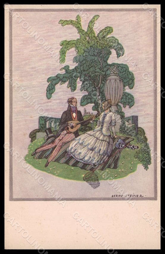 Artist Signed Steiner B. Lady Romantic Couple Garden MM Vienne 1344 pc VK7796 – fronte