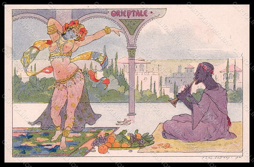 Artist Signed Lessieux Risque Lady Couple Orientale Art Nouveau pc VK7825 – fronte