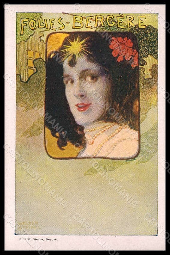 Artist Signed Hampel Lady Art Nouveau Folies Bergere Philipp & Kramer pc VK7829 – fronte