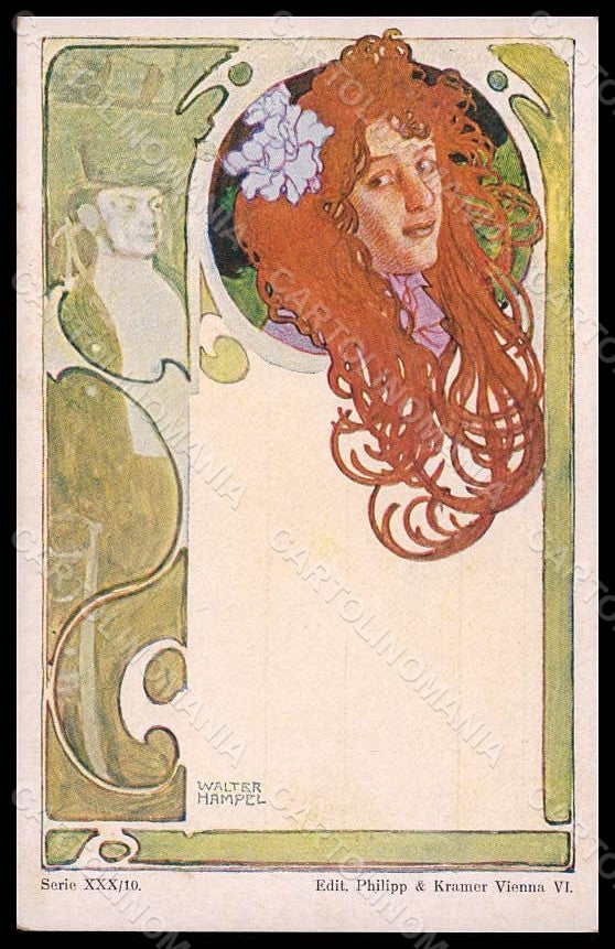 Artist Signed Hampel W. Lady Art Nouveau Philipp & Kramer serie XXX-10 pc VK7831 – fronte