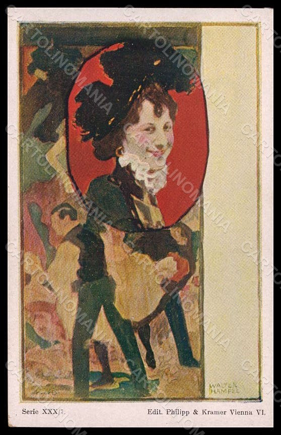 Artist Signed Hampel W. Lady Art Nouveau Philipp & Kramer XXX-7 pc VK7835 – fronte