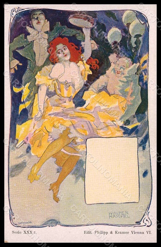 Artist Signed Hampel W. Lady Art Nouveau Philipp & Kramer serie XXX-1 pc VK7837 – fronte