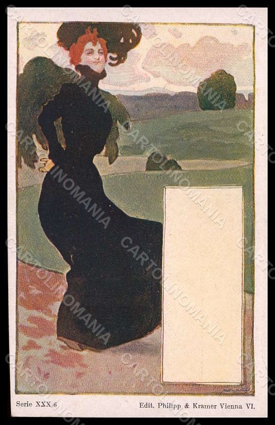 Artist Signed Hampel W. Lady Art Nouveau Philipp & Kramer serie XXX-6 pc VK7839 – fronte