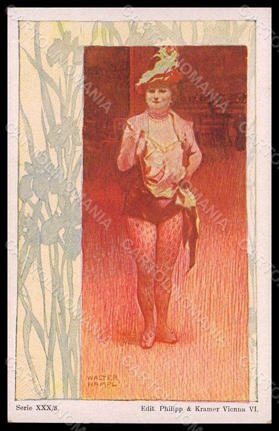 Artist Signed Hampel W. Lady Art Nouveau Philipp & Kramer serie XXX-3 pc VK7840 – fronte