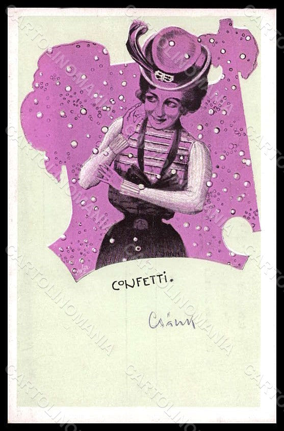 Artist Signed Sank C. Lady Art Nouveau Confetti Philipp LXI-9 pc VK7842 – fronte