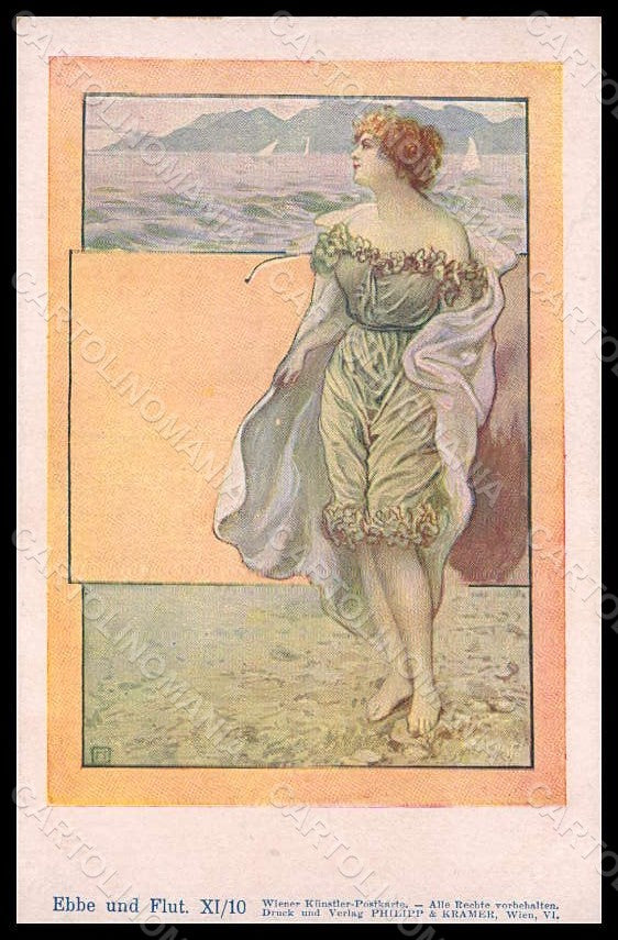 Artist Signed Hampel W.Lady Art Nouveau Philipp & Kramer serie XI-10 pc VK7846 – fronte