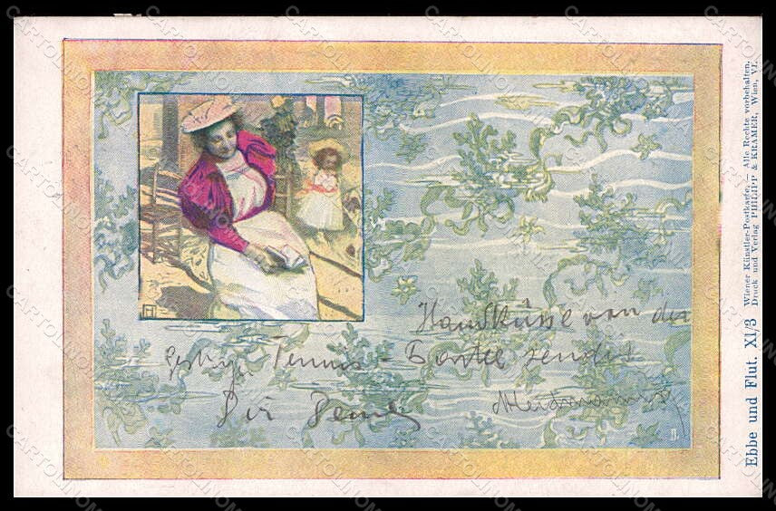 Artist Signed Hampel W. Lady Art Nouveau Philipp & Kramer serie XI-3 pc VK7849 – fronte