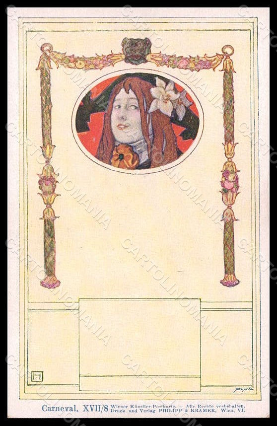 Artist Signed Hampel W. Lady Art Nouveau Philipp & Kramer serie XVII-8 pc VK7851 – fronte