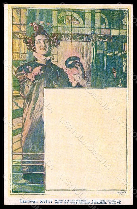 Artist Signed Hampel W. Lady Art Nouveau Philipp & Kramer serie XVII-7 pc VK7852 – fronte