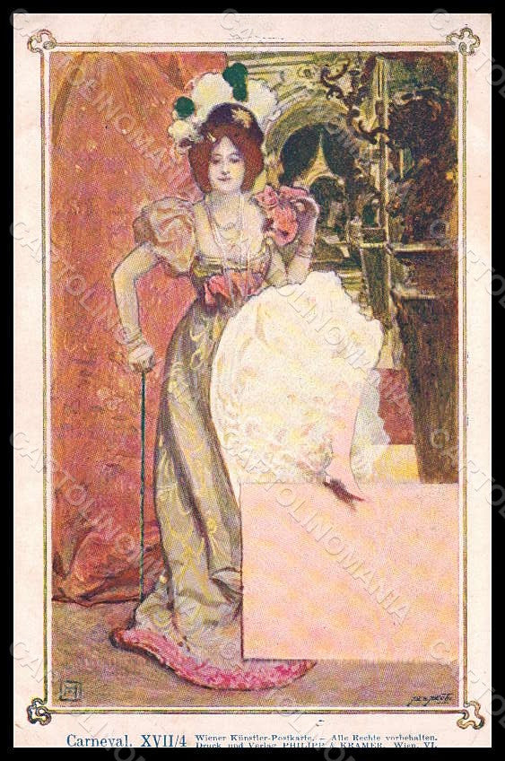 Artist Signed Hampel Lady Art Nouveau Carneval Philipp & Kramer XVII-4 pc VK7855 – fronte