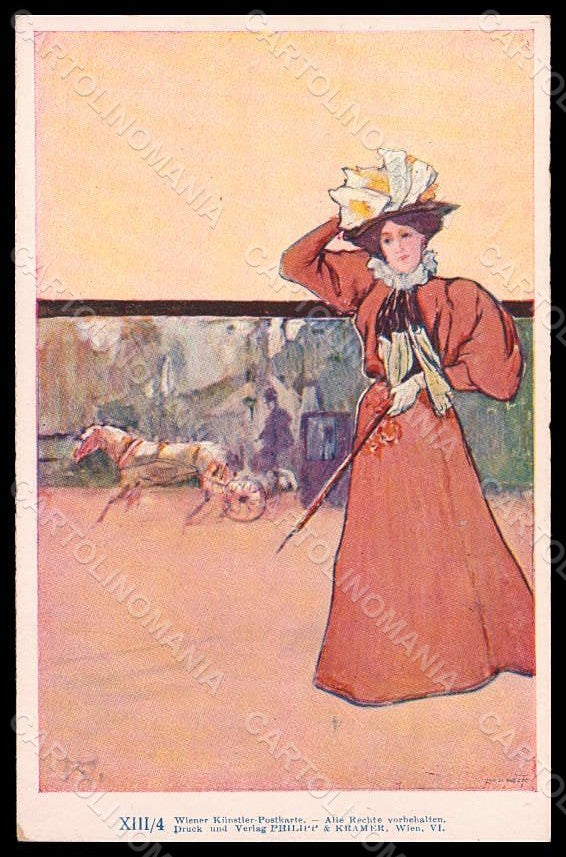 Artist Signed Konopa Lady Art Nouveau Horse Philipp & Kramer XIII-4 pc VK7862 – fronte