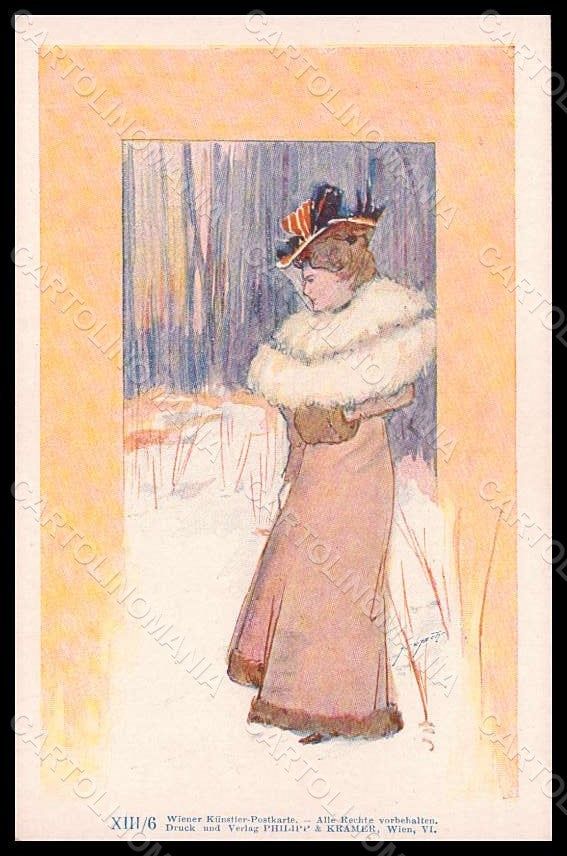 Artist Signed Konopa Lady Art Nouveau Philipp & Kramer XIII-6 pc VK7863 – fronte