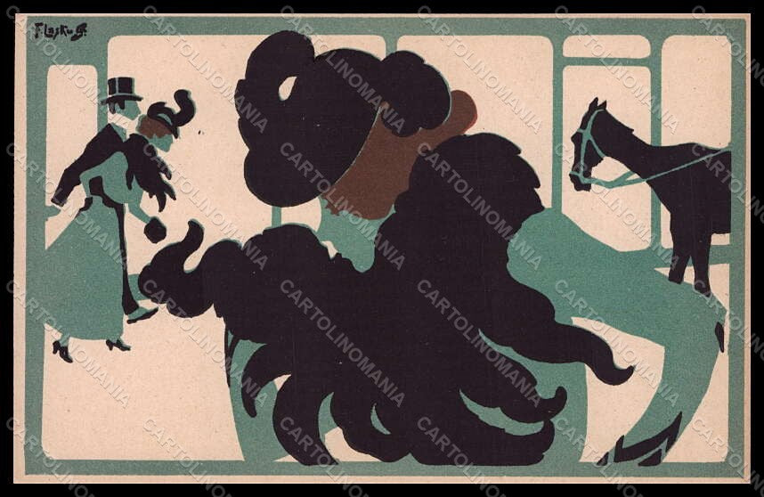 Artist Signed Laskoff F. Lady Art Nouveau Horse postcard VK7867 – fronte