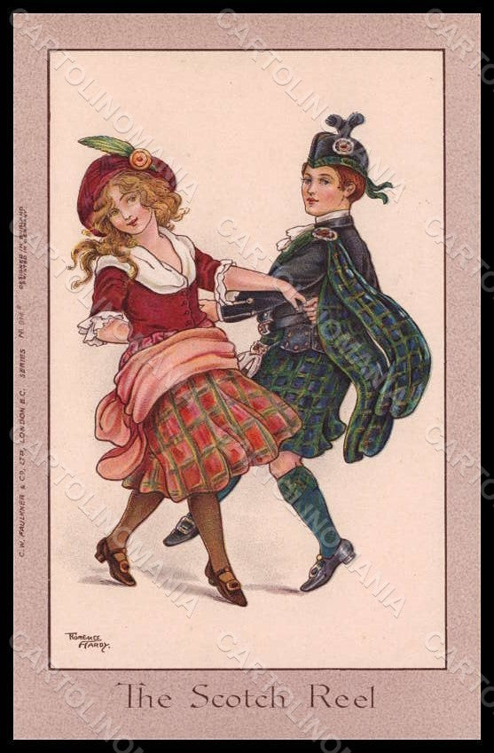 Artist Signed Hardy F. Children Girl Boy Dance The Scotch Reel 914E pc VK7869 – fronte