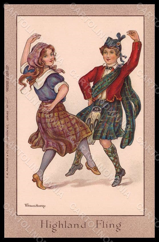 Artist Signed Hardy F. Girl Boy Dance Higland Fling 914F UNGLUED pc VK7872 – fronte