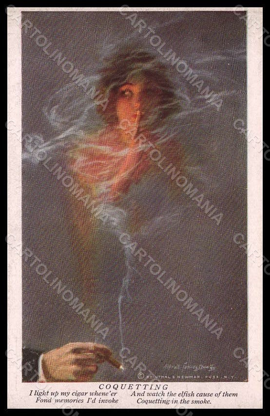 Artist Signed Dewey A. J. Lady Smoke Coquetting serie 670 pc VK7888 – fronte