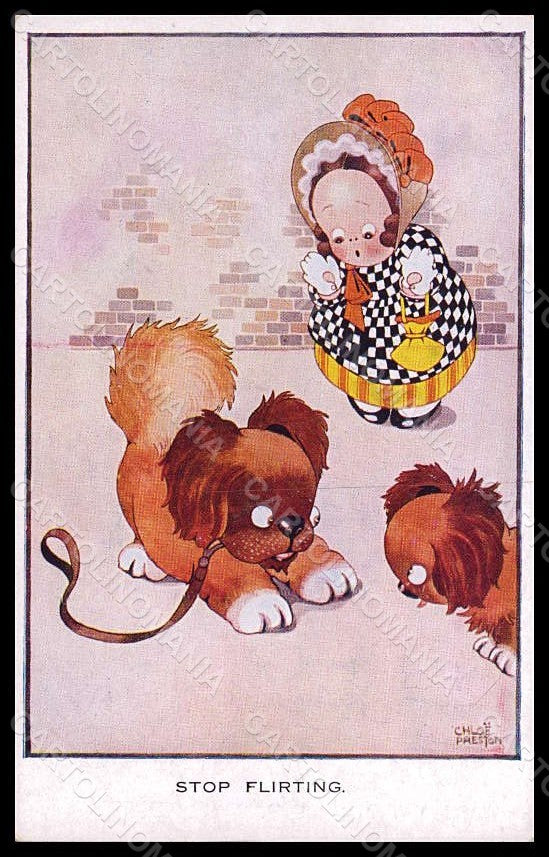 Artist Signed Preston C. Girl Child Dog Stop Flirting serie 1523-4 pc VK7889 – fronte