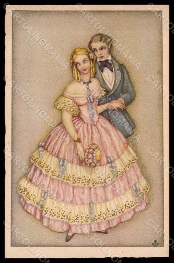 Artist Signed Dalmonte Fashion Glamour Lady Cromantic Couple serie 504 pc VK7898 – fronte