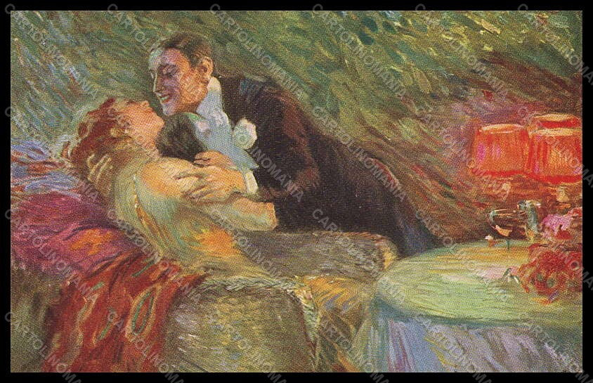 Artist Signed Usabal L. Lady Romantic Couple Sommernacht serie IV-17 pc VK7917 – fronte