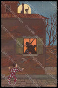 Artist Signed Sgrilli Children Harlequin Boy Paper Moon Cat 2111-2 pc VK7928 – fronte