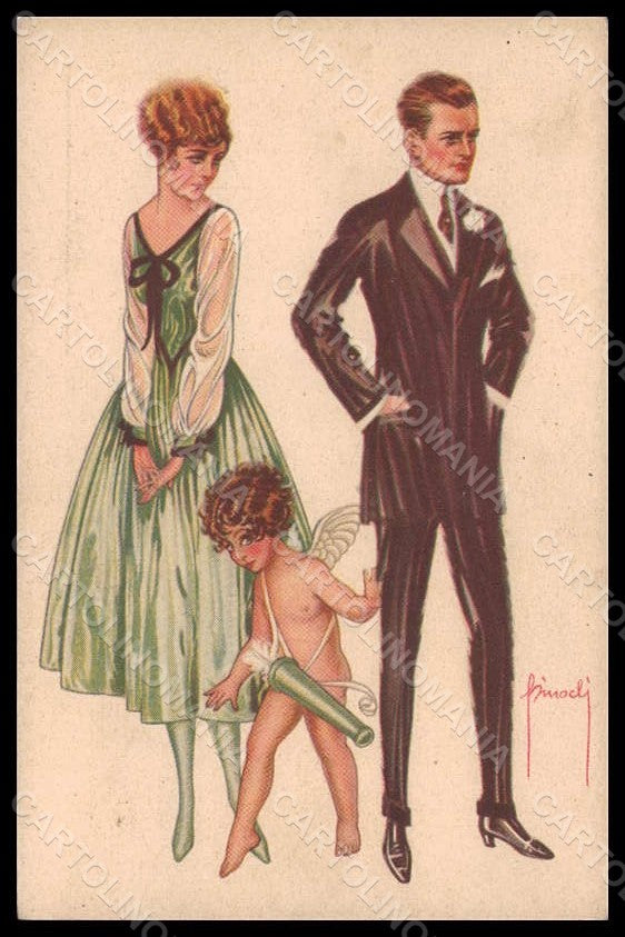 Artist Signed Pinochi Fashion Glamour Lady Man Cupid serie 111-1 pc VK7940 – fronte