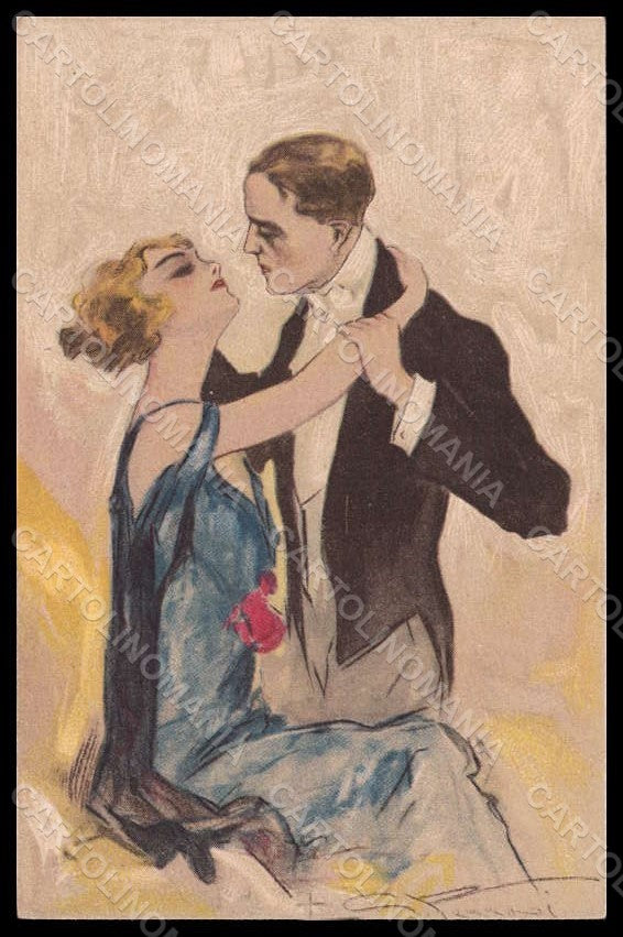 Artist Signed Ferrari Lady Romantic Couple Piano serie 1182 postcard VK7943 – fronte