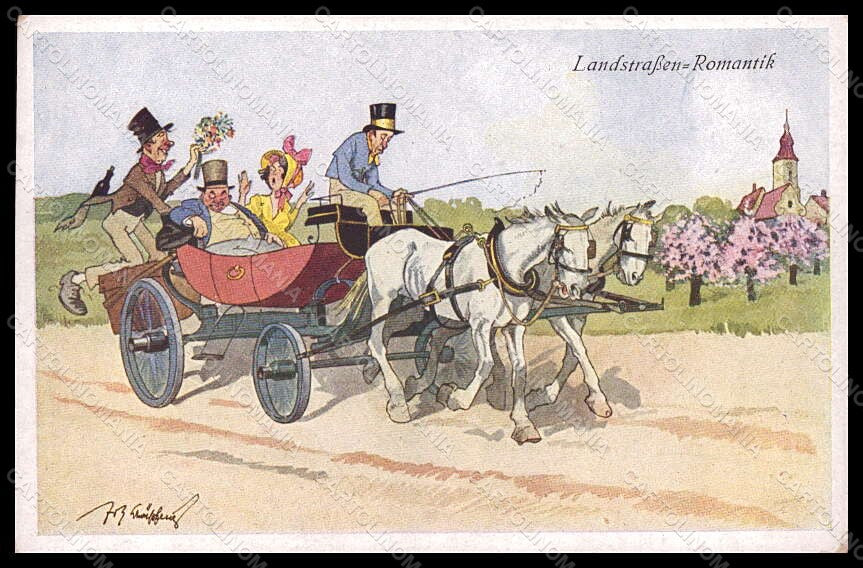 Artist Signed Schonpflug F. Romantic Couple Horse Comic BKWI 4695-5 pc VK7966 – fronte