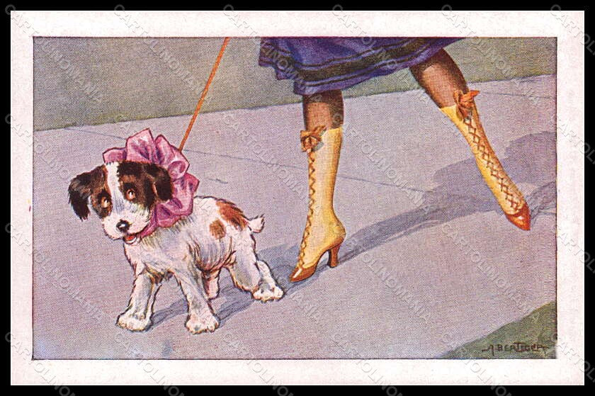 Artist Signed Bertiglia A. Fashion Lady Boot Dog Art Deco serie 2022-6 pc VK7972 – fronte
