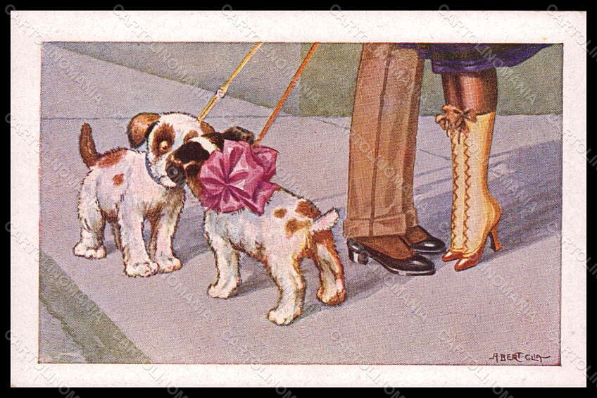 Artist Signed Bertiglia A. Fashion Lady Boot Dog Art Deco serie 2022-3 pc VK7973 – fronte