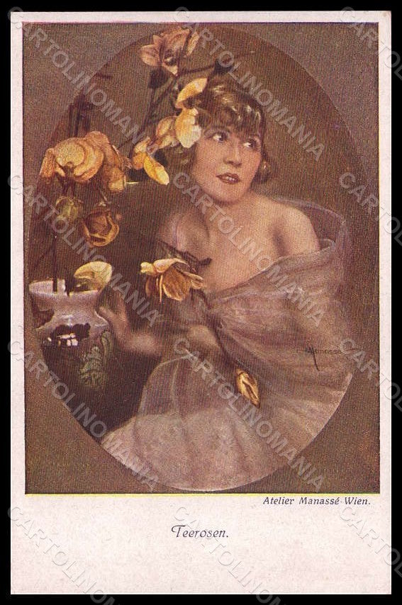 Artist Signed Manasse Fashion Glamour Lady Teerosen BKWI 276-4 postcard VK7982 – fronte