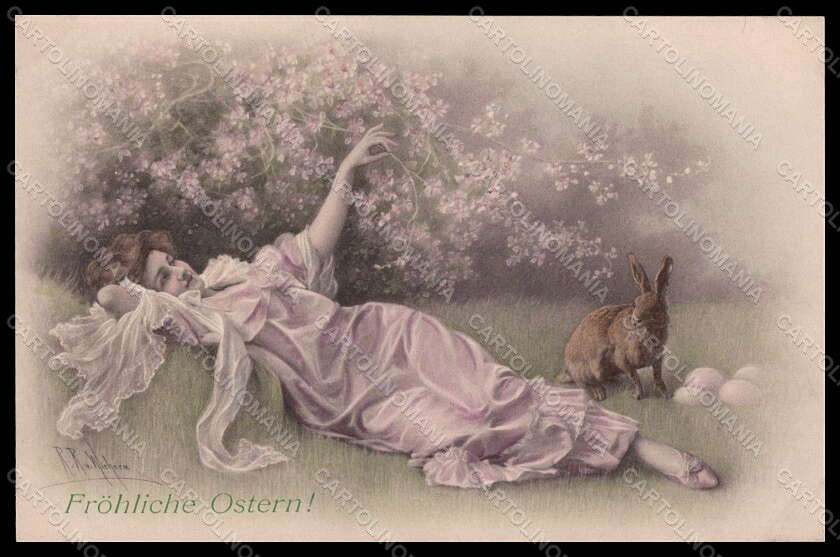 Artist Signed Wichera Fashion Glamour Lady Hare Easter MM Vienne 446 pc VK7986 – fronte