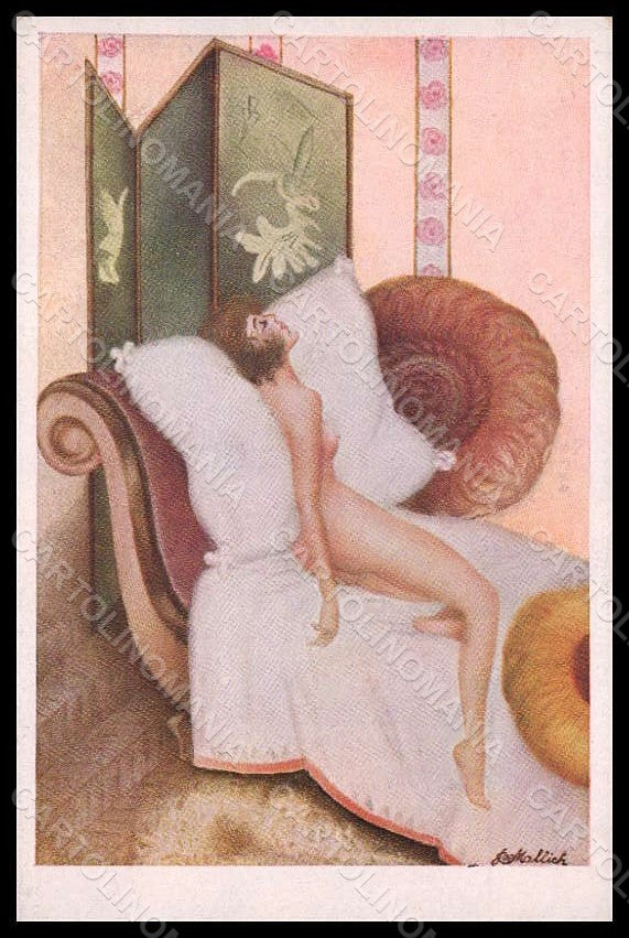 Artist Signed Mallich Nude Risque Lady Love Dream serie 108 postcard VK7996 – fronte