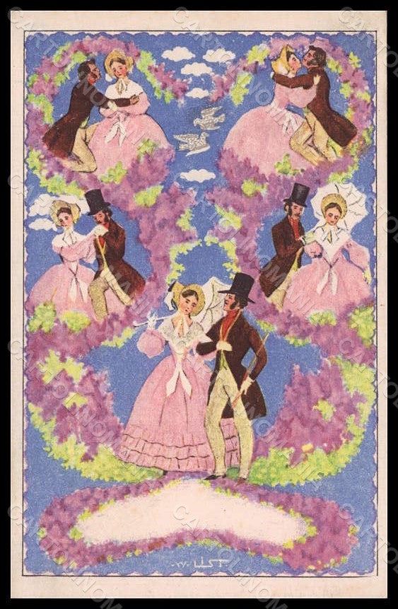Artist Signed List W. Lady Romantic Couple Dance BKWI 4655-3 postcard VK8001 – fronte