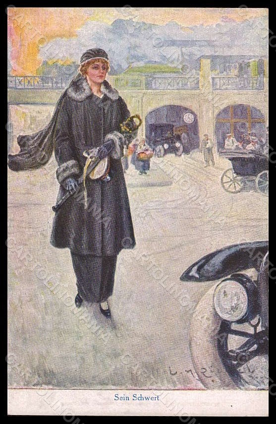 Artist Signed German Propaganda WW1 Lady Sein Schwert serie 275 postcard VK8009 – fronte