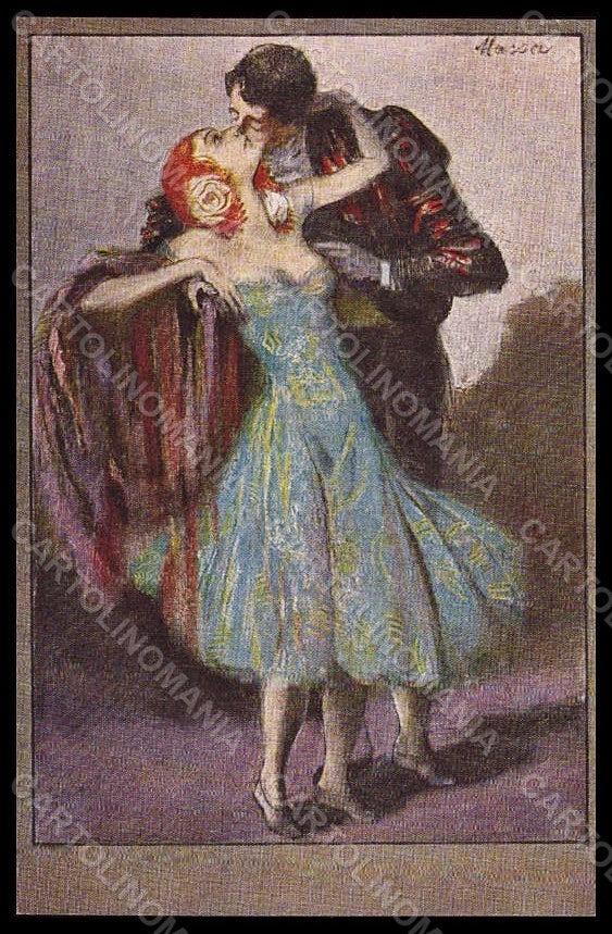 Artist Signed Massa A. Fashion Glamour Lady Dance Kiss serie 608 postcard VK8017 – fronte