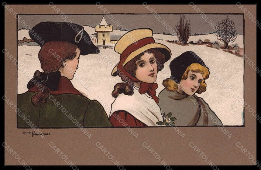 Artist Signed Parkinson E. Glamour Lady Girl Man Winter MM Vienne 191 pc VK8051 – fronte