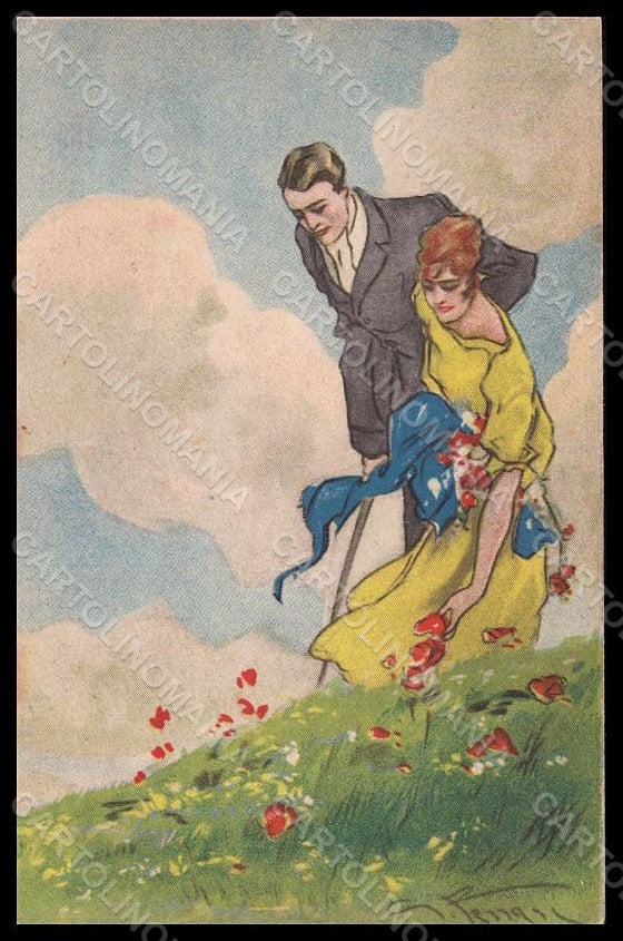 Artist Signed Ferrari Fashion Lady Couple serie 1190 postcard VK8056 – fronte