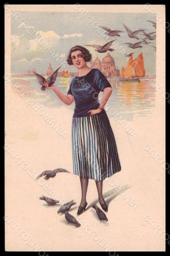 Artist Signed Tessari Fashion Glamour Lady Venezia serie 4340 postcard VK8059 – fronte