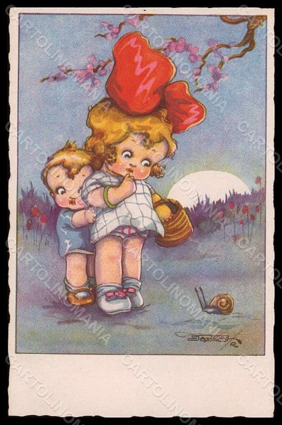 Artist Signed Sgrilli Children Snail serie 1850 postcard VK8061 – fronte