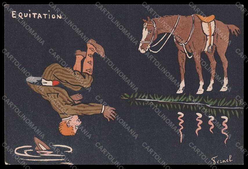 Artist Signed Fernel Horse Equitation Man Sport Comic postcard VK8077 – fronte