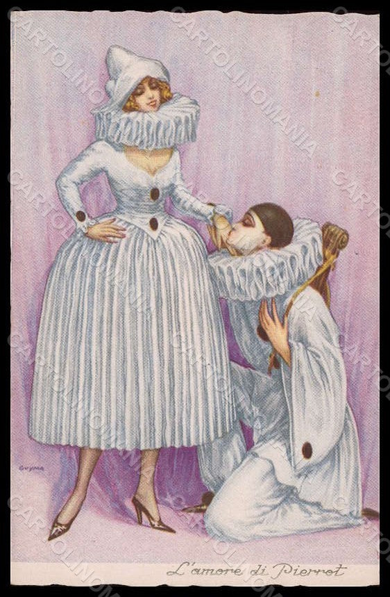 Artist Signed Guyma Colombine Lady Pierrot serie 2024-1 CREASED postcard VK8080 – fronte