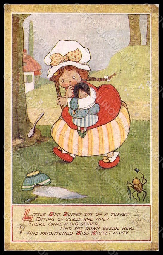 Artist Signed Attwell M L Girl Miss Muffet Spider Web serie 3376 postcard VK8108 – fronte
