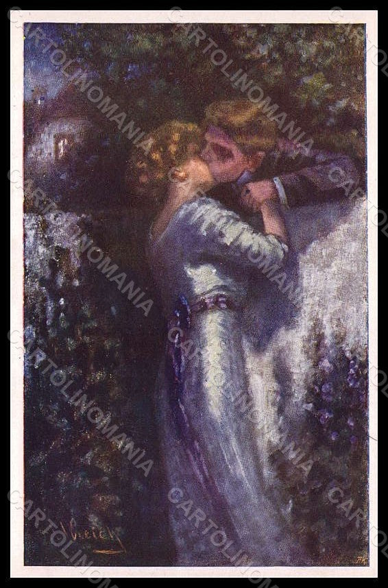 Artist Signed Ulreich Lady Romantic Couple BKWI serie 320-5 postcard VK8142 – fronte