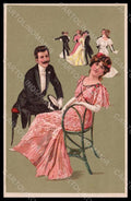 Artist Signed Lady Romantic Couple Dance Relief serie 6180 postcard VK8151 – fronte