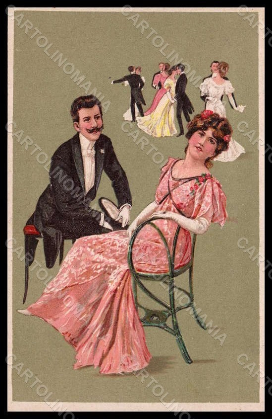 Artist Signed Lady Romantic Couple Dance Relief serie 6180 postcard VK8151 – fronte