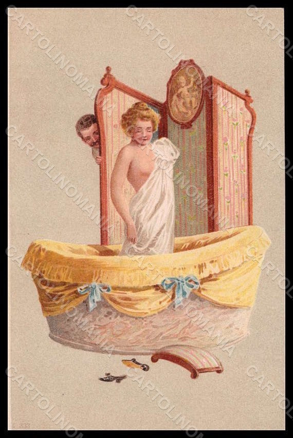 Artist Signed Geiger Lady Romantic Couple Tub postcard VK8159 – fronte