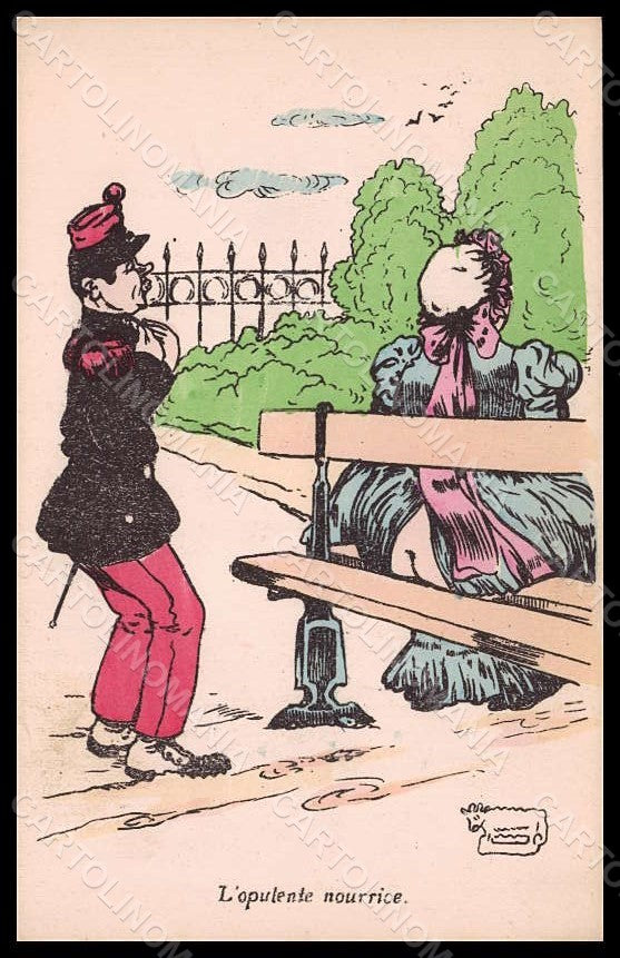 Artist Signed Mouton Lady Man Comic Opulente Nourrice postcard VK8166 – fronte