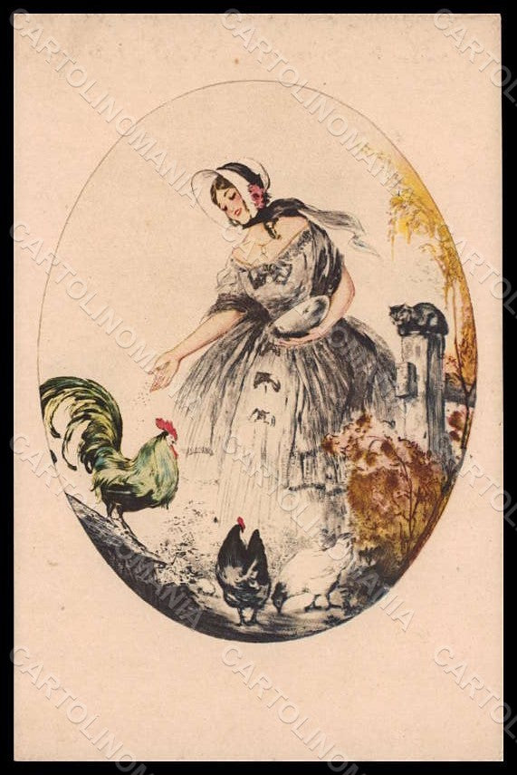 Artist Signed Hardy Glamour Lady Art Deco Rooster Cat serie 1969 postcard VK8170 – fronte
