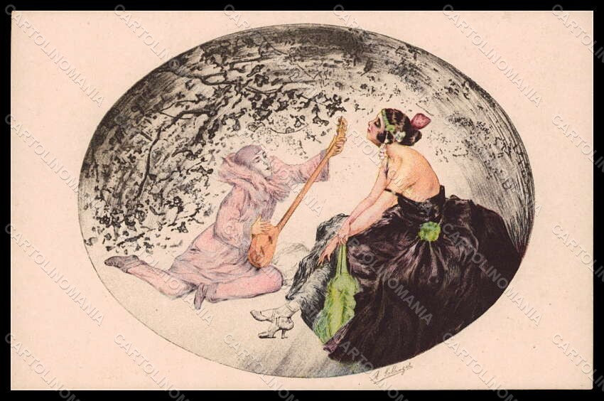 Artist Signed Solanges Risque Lady Pierrot Italien Gravur 1960 postcard VK8172 – fronte